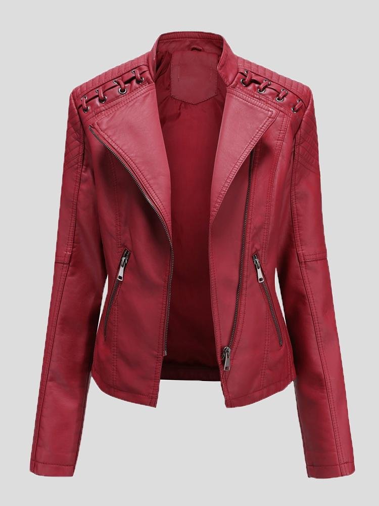 Women's Jackets Short Slim Leather Motorcycle Jacket