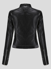 Women's Jackets Short Stand-Up Collar Zipped Leather Jacket