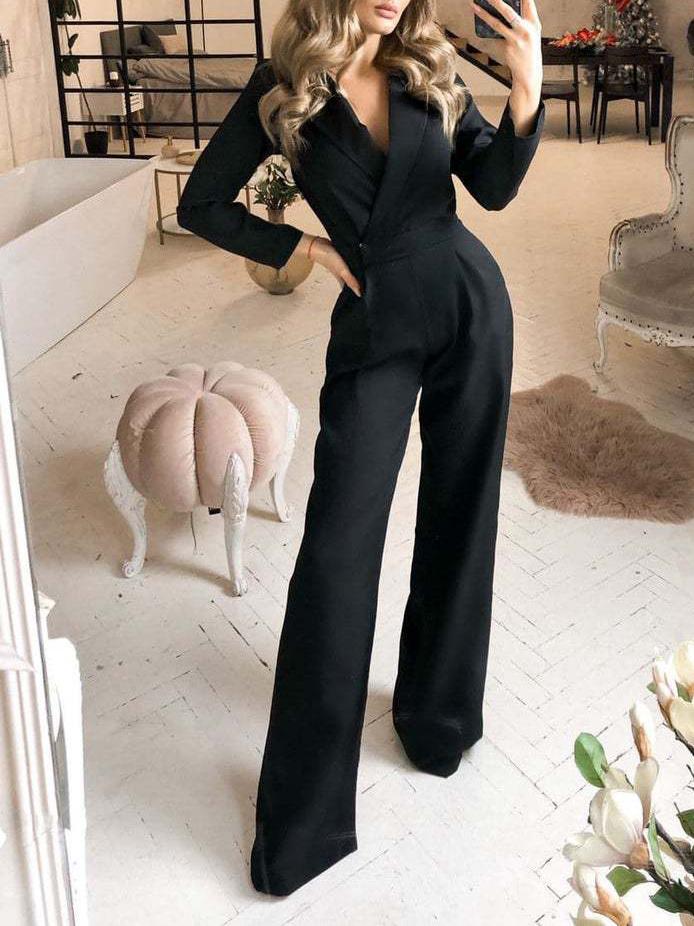 Women's Jumpsuits Solid Long Sleeve Slim Fit Jumpsuit