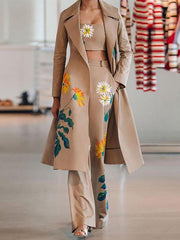 Women's Sets Three-Piece Long Printed Tube Top Trousers Trench Coat