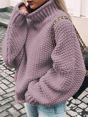 Women's Sweaters Thick Thread High Neck Bat Sleeve Knit Sweater