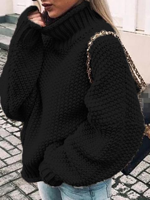 Women's Sweaters Thick Thread High Neck Bat Sleeve Knit Sweater