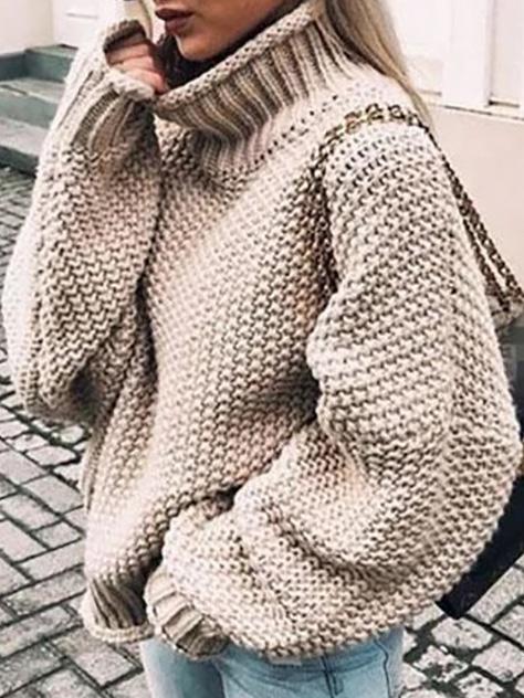 Women's Sweaters Thick Thread High Neck Bat Sleeve Knit Sweater